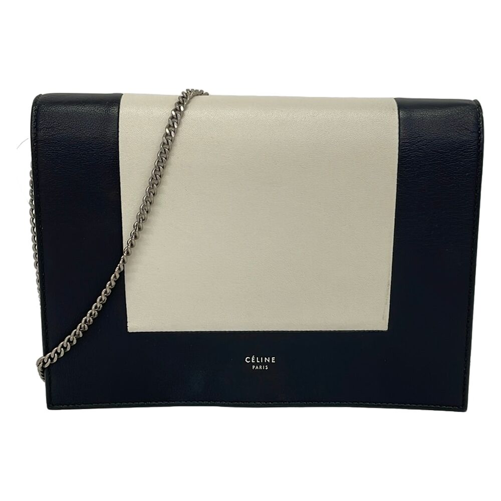 Celine Frame Evening Clutch Shoulder Bag Black Cream